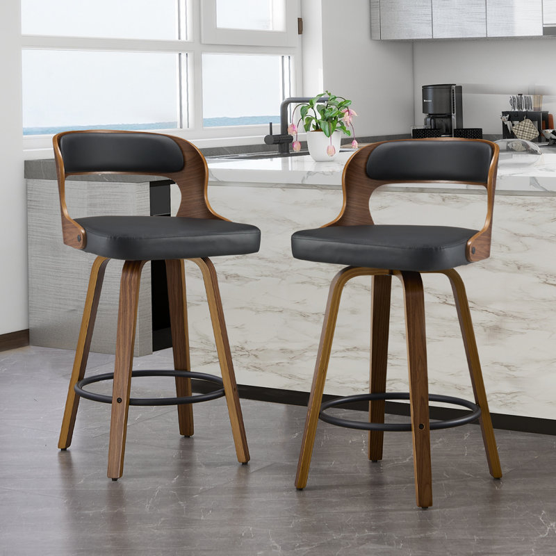 Tabouret de bar et de comptoir pivotant, Noir/noyer