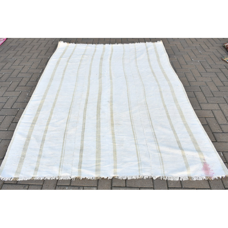 Grand kilim turc blanc Oushak avec des motifs traditionnels parfaits pour la décoration du salon