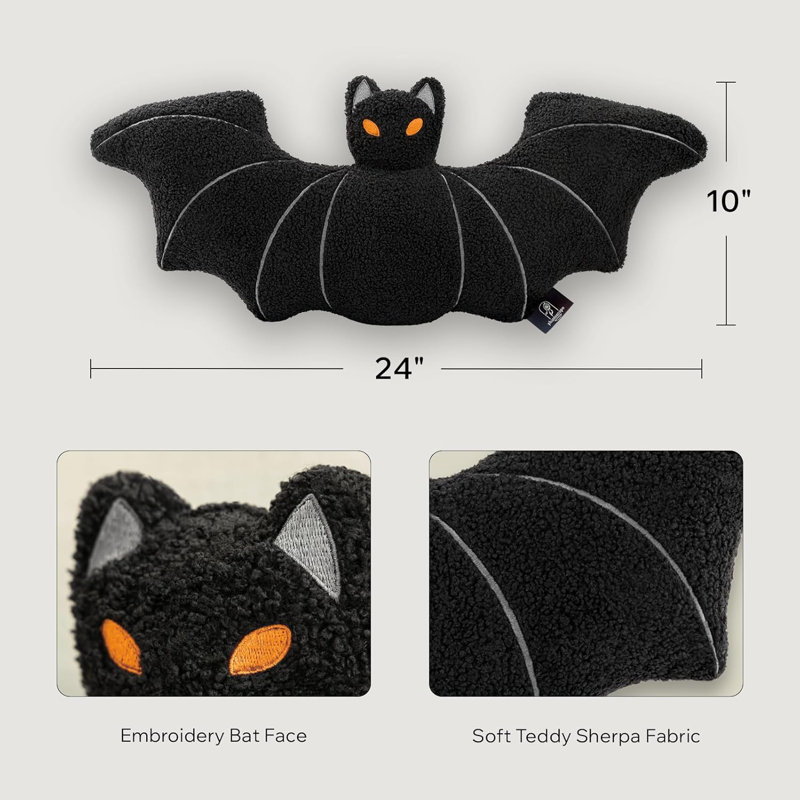 Coussin Phantoscope Happy Halloween, Forme de chauve-souris: H 12 po x l 25 po