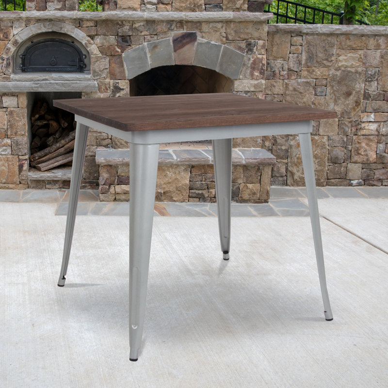 Derbyshire Metal Base Dining Table, 30.5" H x 31.5" L x 31.5" W, Silver