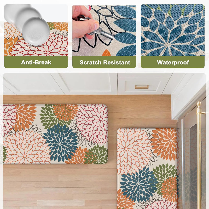 2 tapis de cuisine de ferme anti-fatigue 2 PCS, tapis de cuisine imperméables et antidérapants pour la cuisine,, Coloré