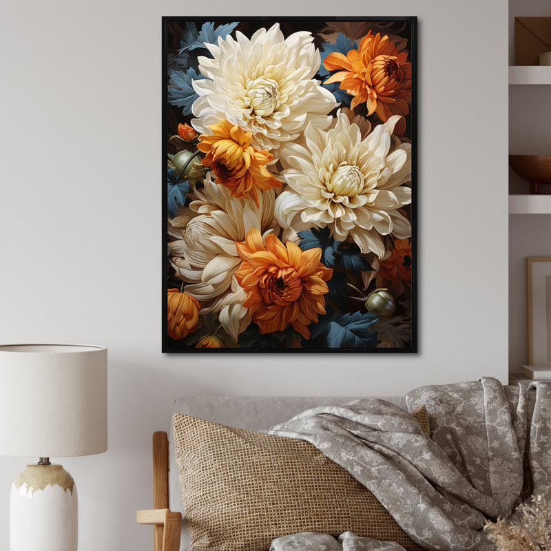 Yilin Chrysanthemums Autumn Gold Showcases - Chrysanthemums Wall Art Decor, H 40 po x l 30 po x P 1,5 po, Cadre flottant noir