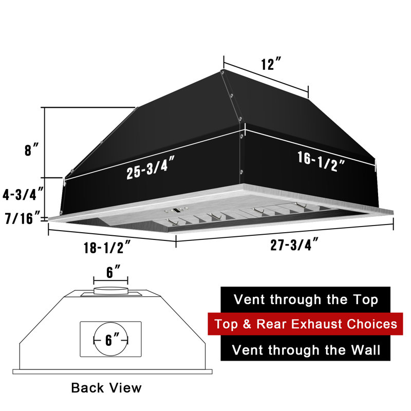 30" Stainless Steel Charcoal Filtered Insert Range Hood
