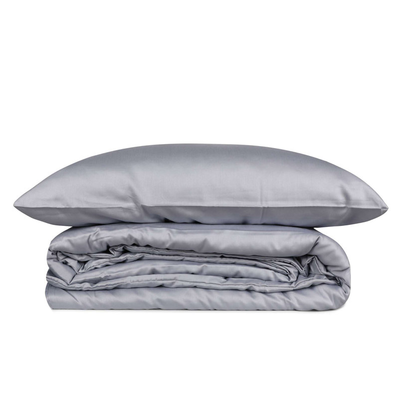 Luxury Satin Quilt Cover Set (1 Duvet Cover & 1 Pillowcase), Grey, 54 x 79 | 100% Cotton Satin, 210 Thread Count | Easy Care, Machine Washable, Elegant Reactive Printing, Stylish & Comfortable Bedding