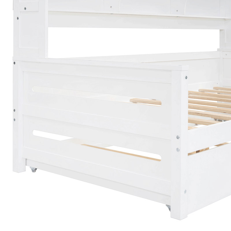 Wooden Daybed With Trundle,All-In-One Cabinet And Shelf, Twin, White