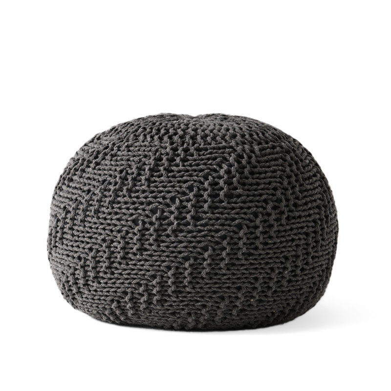 Dark Grey Handmade Knitted Pouf With Pet Covering - 20" X 14 Modern Knit Weave 20 Inch Charming