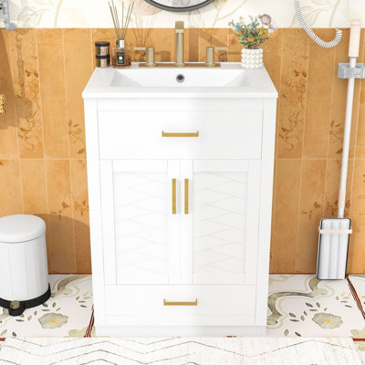 Meuble-lavabo moderne et compact avec lavabo intégré et grand rangement pour les petits espaces