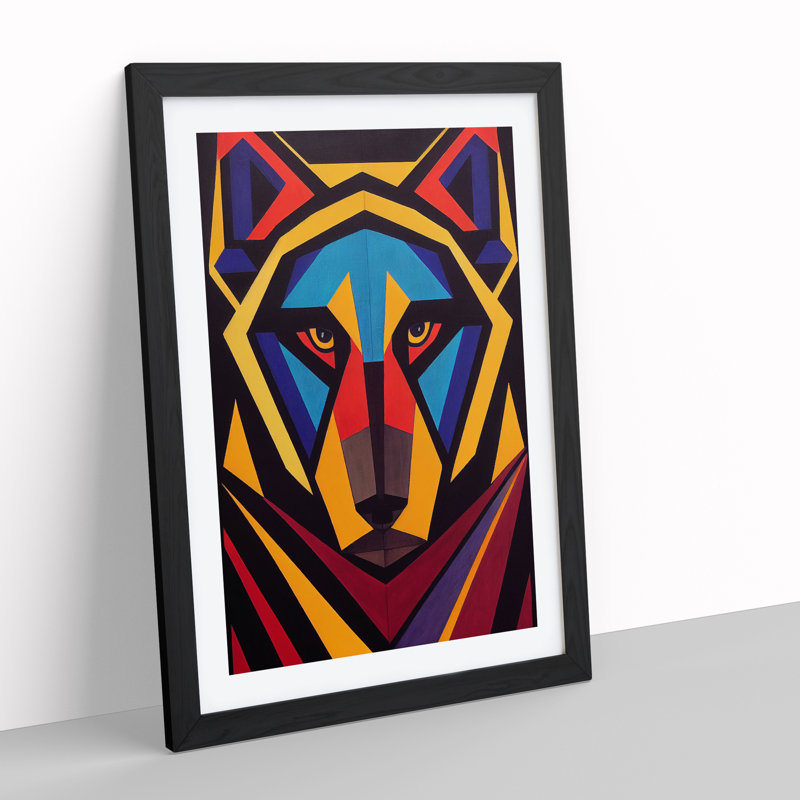 XV1022-5247X Wolf Art Abstract No.4 - Single Picture Frame Print, 64cm H x 46cm W x 2cm D, Black
