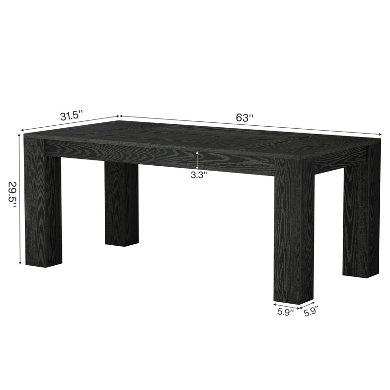 Table de conférence rectangulaire 63 po, table de réunion pour 4 à 6 personnes, Black