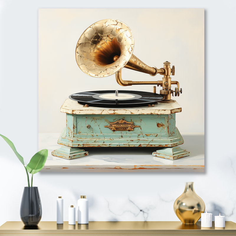 Rétro Phonographs Elegance II rétro - art mural en métal Phonographs, H 16 po x l 16 po