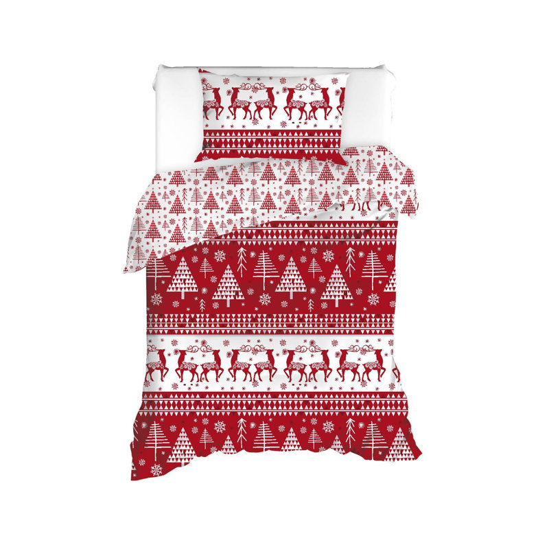 Ensemble de housse de couette 100% coton rouge / blanc Navi, Housse de couette simple + 1 taie d'oreiller 24 po