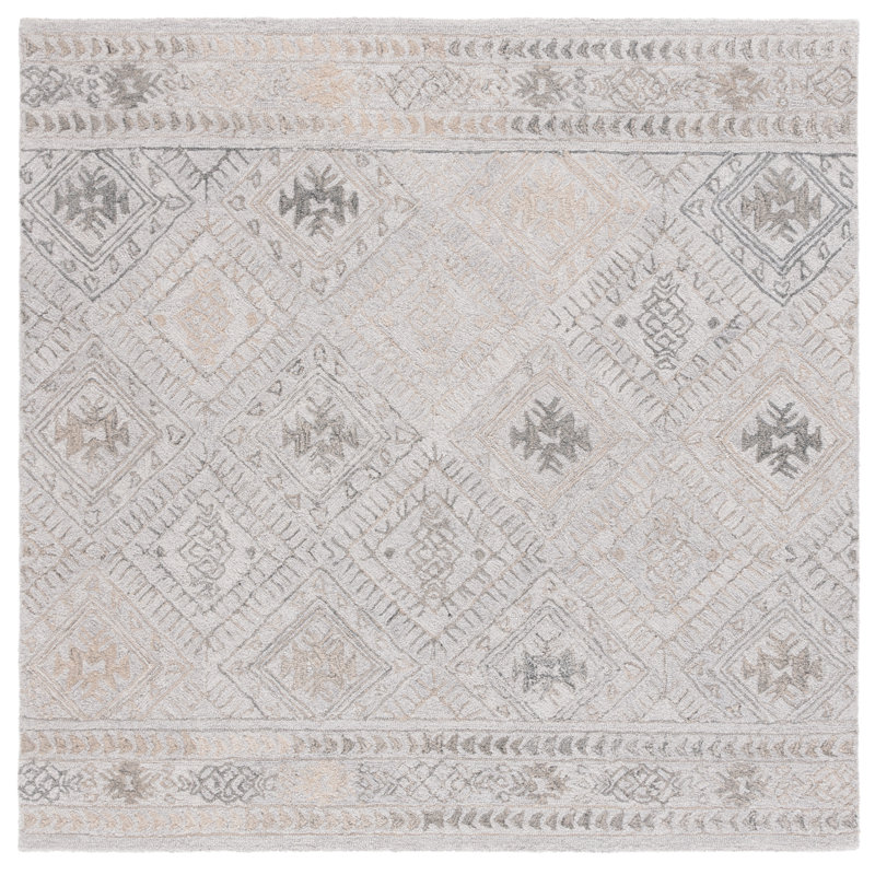 Khrissa Abstract Hand Tufted Performance Geometric Rug, Square 6'