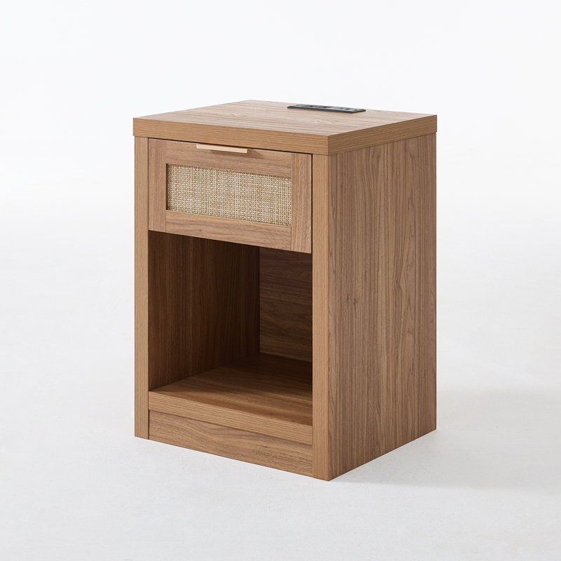 Arianna 25" H 1 - Drawer Nightstand with Charging Station, Natural Oak