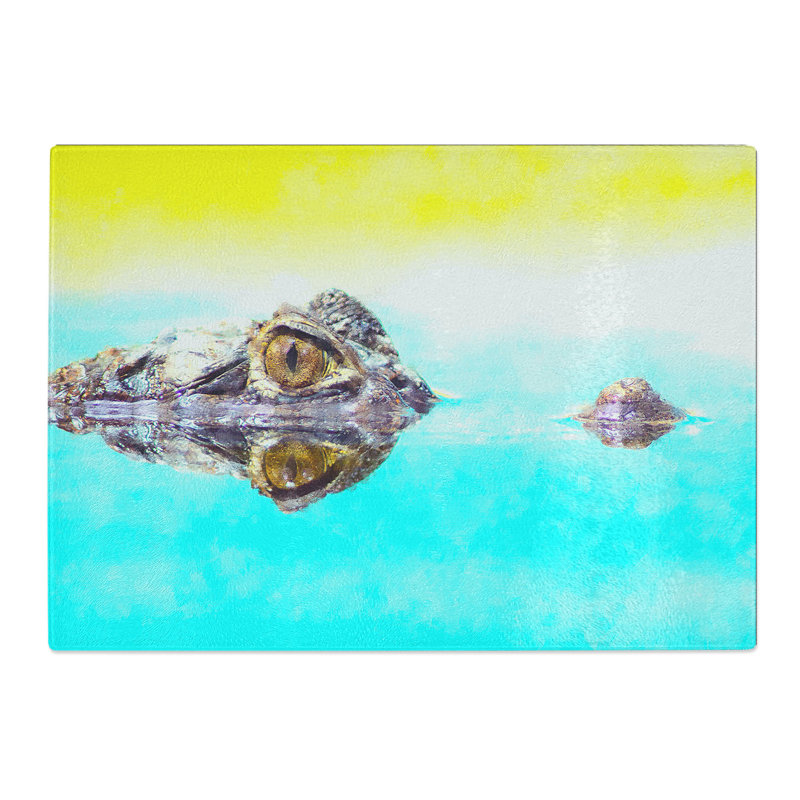 Tempered Glass Peering Crocodile Chopping Board, 20 cm x 28.5 cm
