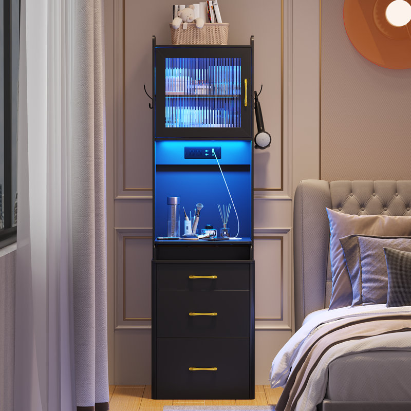 Jamone Storage Makeup Vanity with LED Lights and Power Outlets, Black
