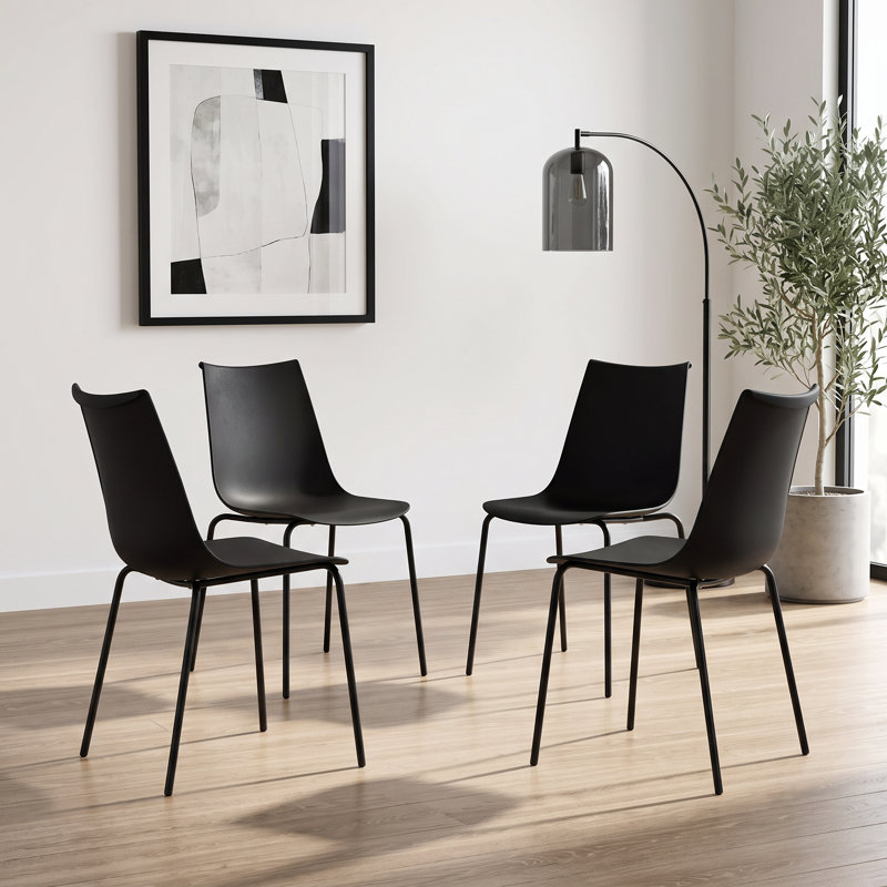 Plastic Stackable Dining Chair with Metal Legs, Black