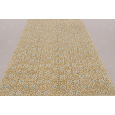 Rug & Kilim’S Block Print Rug With Gold And Blue Dense Floral Pattern