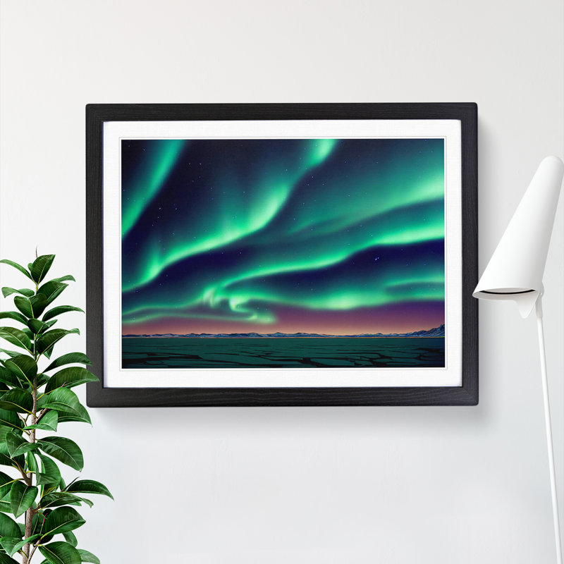 Contemporary Aurora Borealis - Single Picture Frame Print, Black, 46cm H x 64cm W x 2cm D