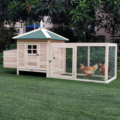 Poulailler de 77 po avec nichoir - poulailler d'extérieur en bois pour la cour. Facile à nettoyer, plateau amovible, cour bien ventilée. Protection contre les intempéries, facile, bonne ventilation
