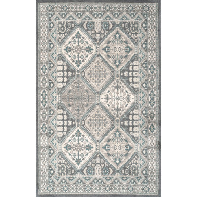 Joslyn Traditional Tiled Performance Gray/Blue Rug