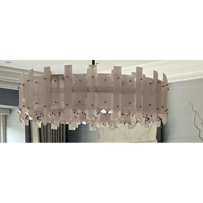 Light Lustre Saturne Round Crown Chandelier, Gold Leaf, Frosted, 14” Diameter x 14” Height