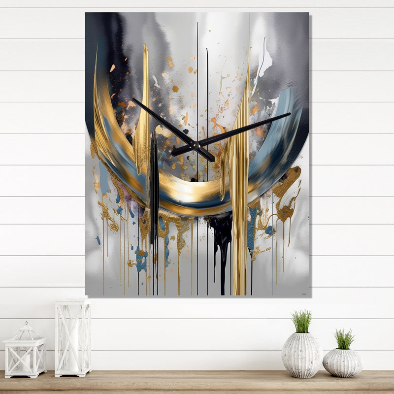 Horloge murale moderne en marbre abstrait Shapes And Lines III, H 28 po x l 12 po x P 1 po