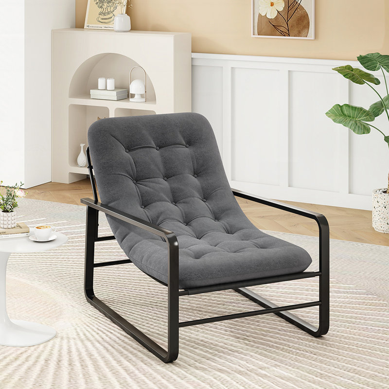 Chaise d'appoint moderne avec structure en fer robuste, Gris, H 31,1 po x l 26,8 po x P 41,7 po