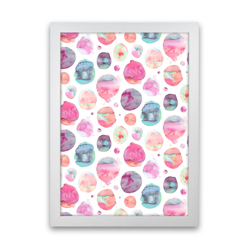 Big Watery Dots Pink - Print, White Framed, 88cm H x 64cm W x 3cm D