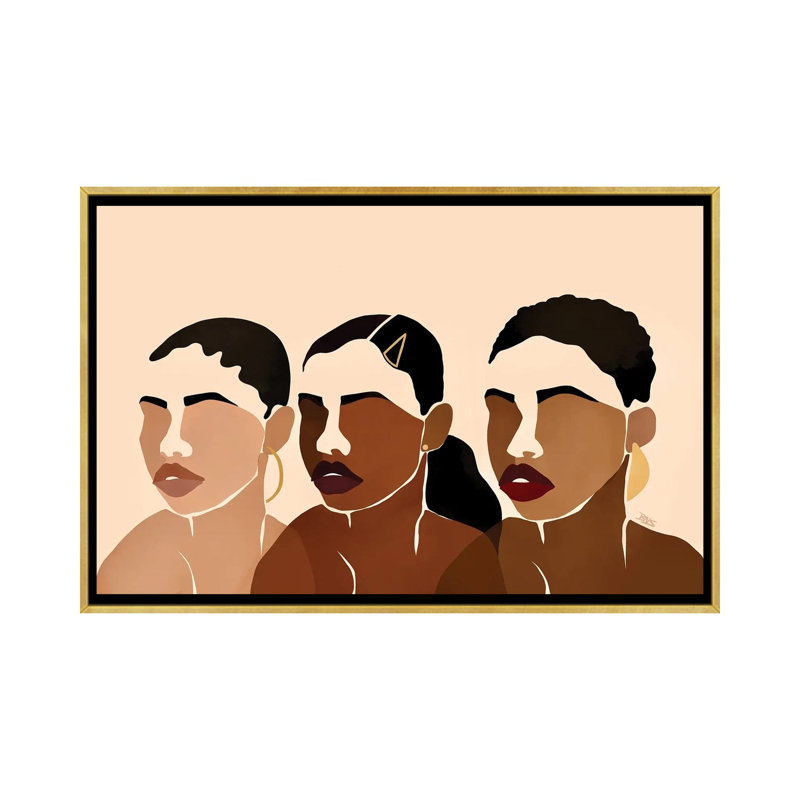 Impression d’art graphique, "sœurs I" par Brie Nicole, Pas de tapis, H 18 po x l 26 po x P 1,5 po, Toile encadrée d'or