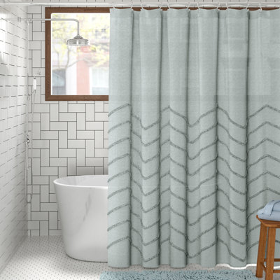 Chenille Chevron Cotton Geometric Shower Curtain