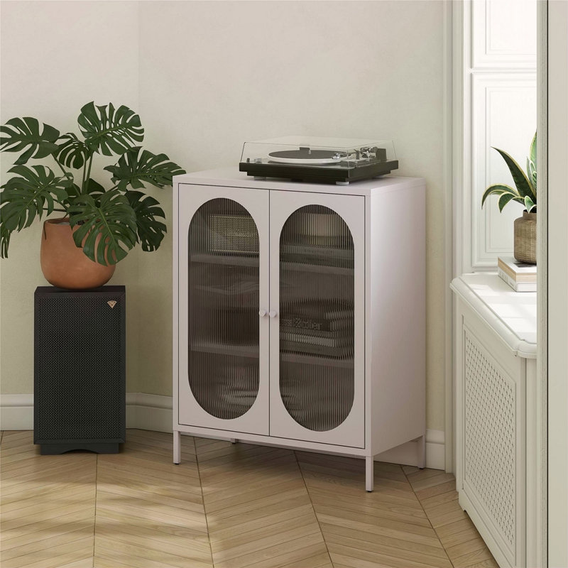 Armoire d'appoint courte en métal à 2 portes avec verre cannelé Short