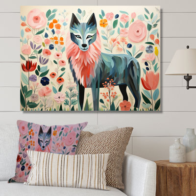 Rose et vert Boho Portrait VI - loup, art mural