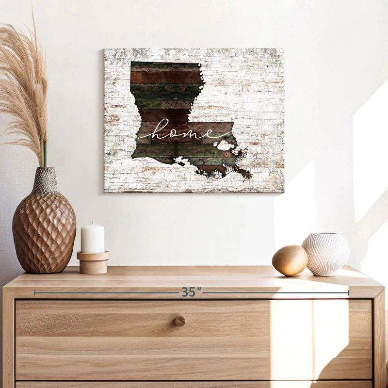Louisiana Home Map - impression sur toile tendue, H 12 po x l 15 po x P 1,25 po