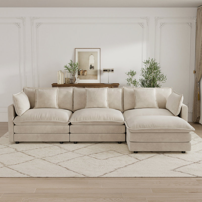 Sectionals, L Shape Sofa, Chenille Sofa, For Living Room, Coffee Chenille, 33" H x 111.4" W x 57" D