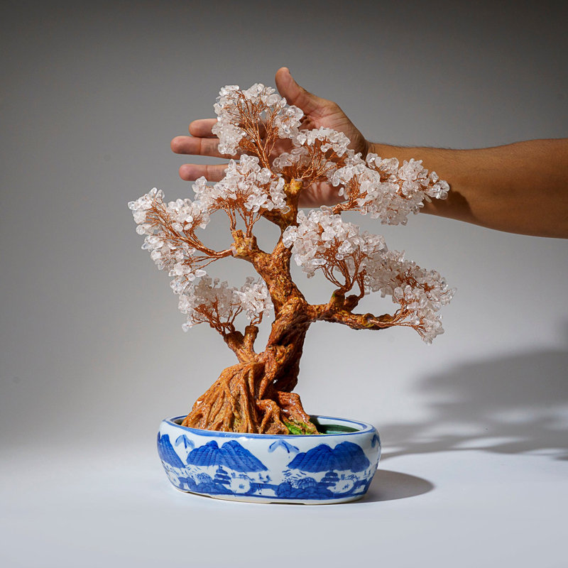 Genuine Quartz Gemstone Bonsai Tree In Oval Ceramic Pot (15€ Tall)