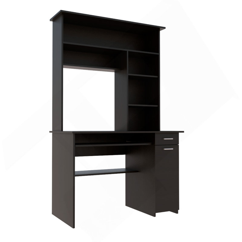 Bureau avec huche, tablettes multiples, plateau à clavier, unité centrale de traitement, tiroir - noir