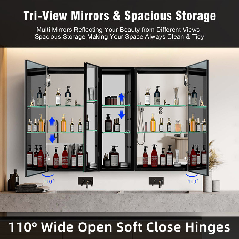 Armoire à pharmacie sans cadre avec miroir et 6 tablettes réglables l 50 po H 29,5 po, À gauche
