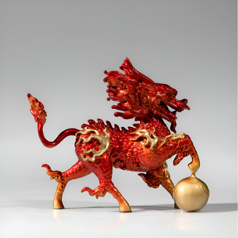Figurine artistique en laiton Kylin - Centre de table sophistiqué pour bureau et bureau