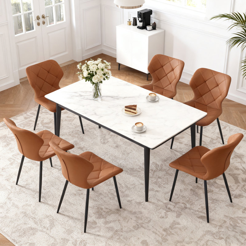 Upholstered Armless Dining Chair With Wraparound Backrest, Faux Leather Coffee