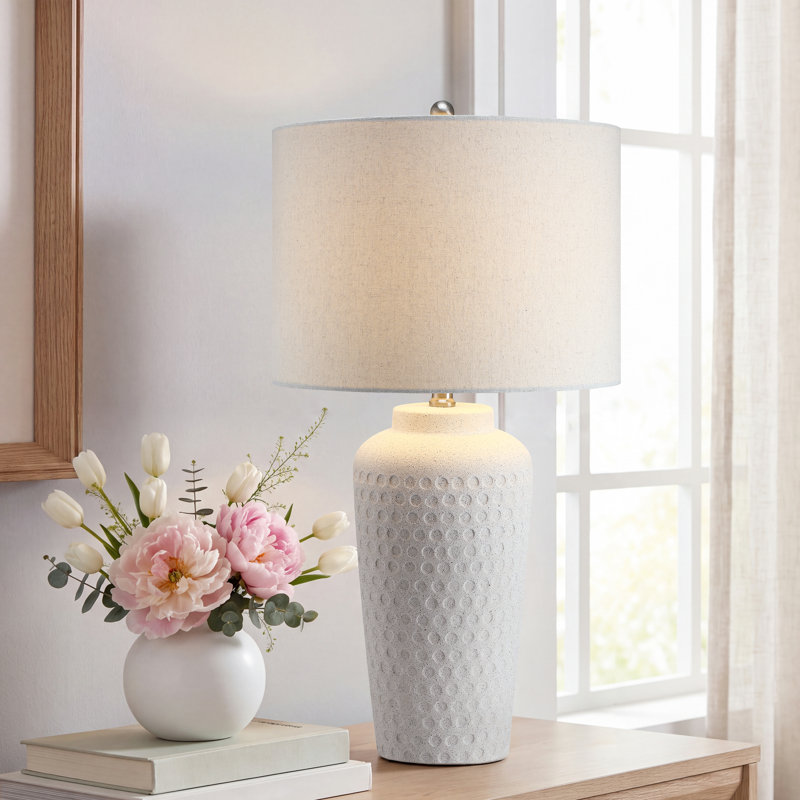 Lampe de table 26 po en céramique texturée blanc mat moderne avec gradation à 3 voies pour la chambre à coucher, le salon et le vestibule