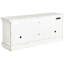 Console média en bois blanc vieilli de 60 pouces avec charme rustique, deux tablettes ouvertes pour les décorations et six compartiments de rangement dans les salons.