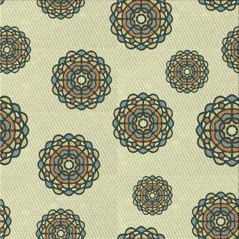 Tapis de mer vert/orange à motifs, Carré 5 pi