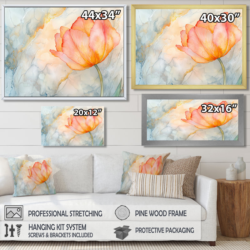 Aura de tulipe rougeoyante - décoration murale tulipe, H 12 po x l 20 po, Impression dans un cadre flottant sans passe-parto