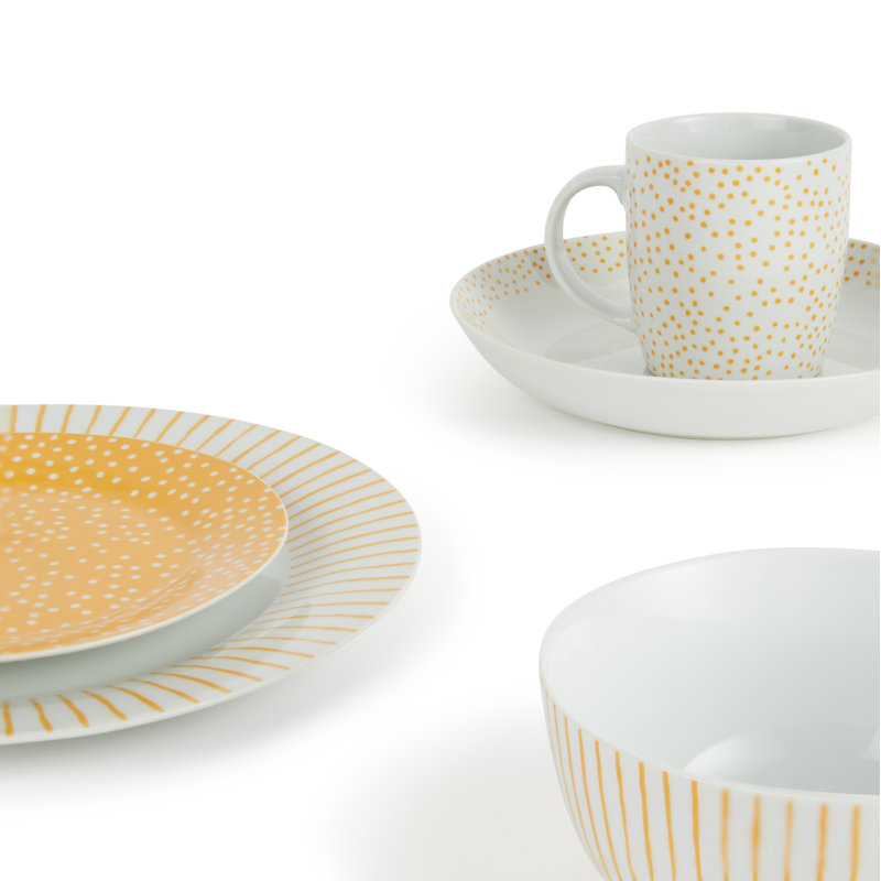 20pc Betsy Dinner Set, Amber Yellow/White