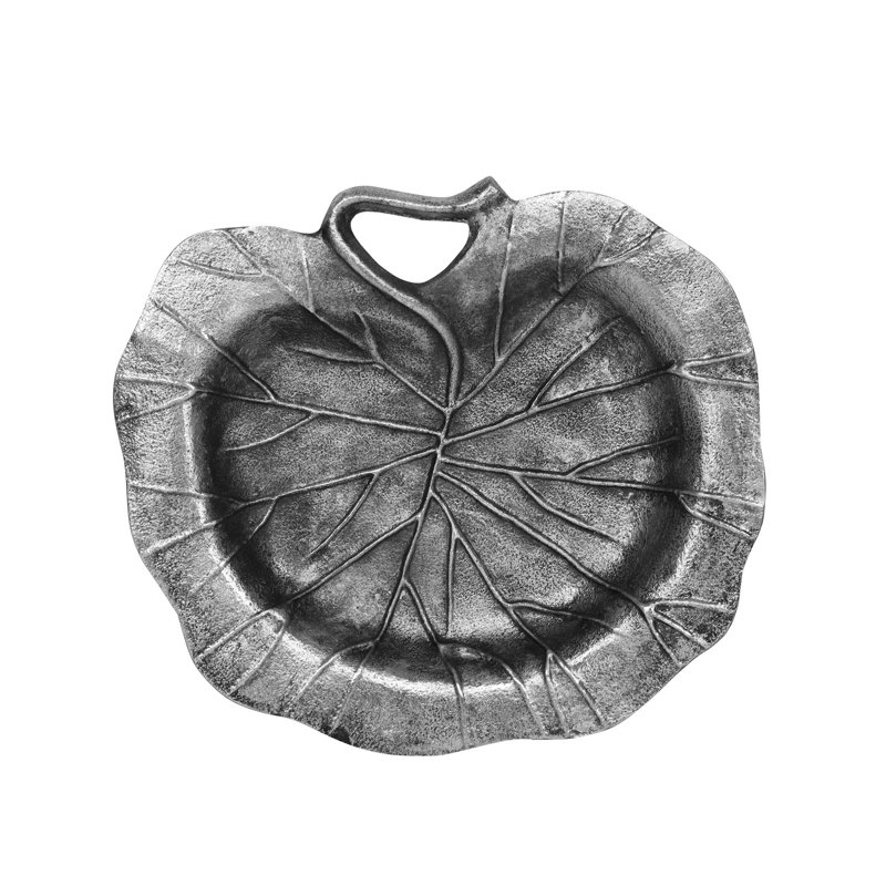 Plaque décorative à feuilles, motif floral texturé 12 po, aluminium gris foncé