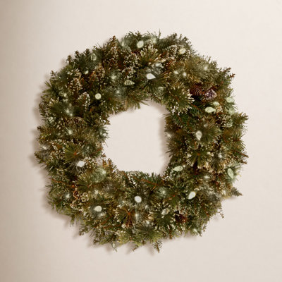 24" Bristle Pine Pre-Lit Wreath