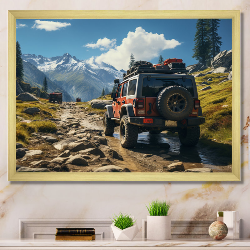 Jeep rouge au parc national de Yosemite, Cadre doré à une seule photo, H 30 po x l 40 po x P 1,5 po