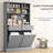 68" Kitchen Pantry Storage Cabinet, Gray. Charging Station Incorporated. Freestanding With Glass Doors And Adjustable Shelf. For Different Uses. 2 Tilt Out Trash Cabinets. Built-In Ac Outlets Ports.