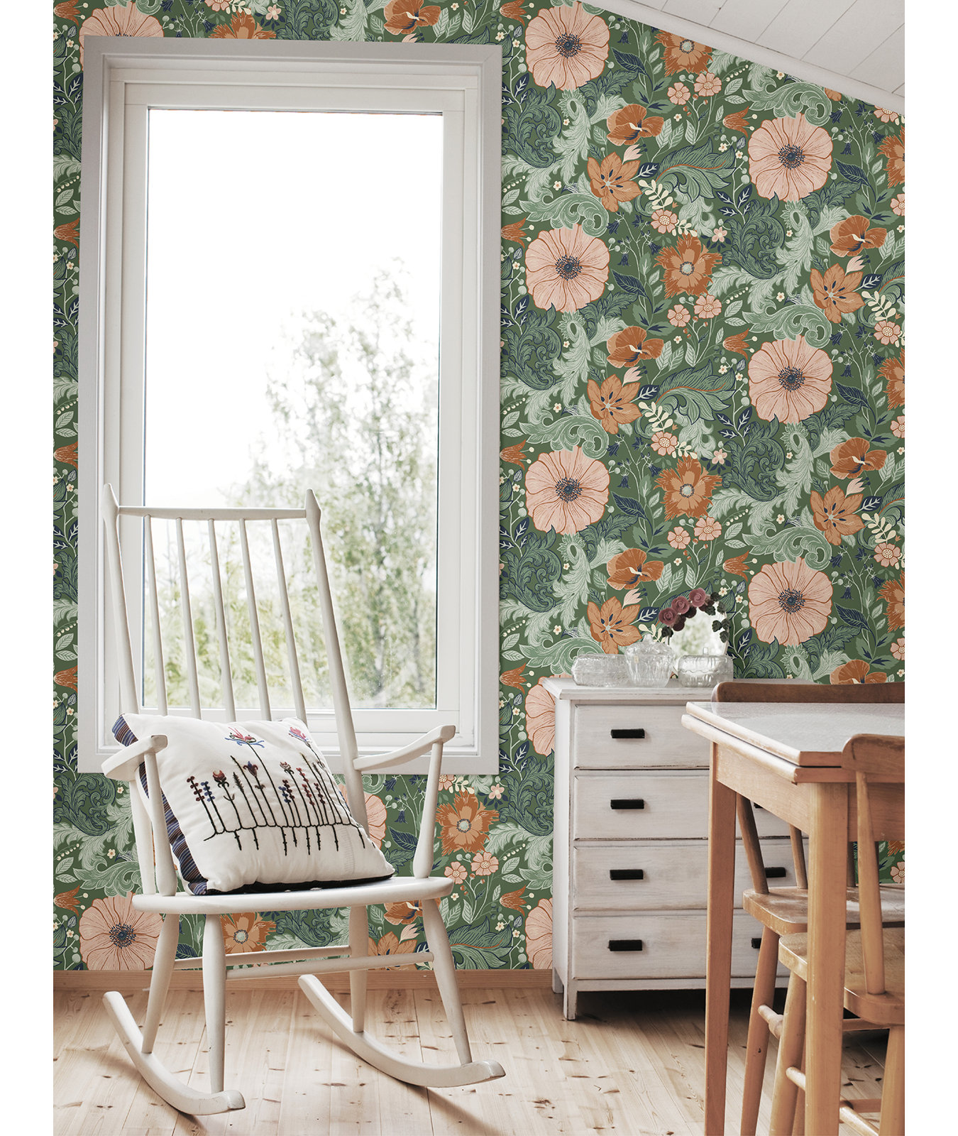 Adamo Floral Wallpaper, Green