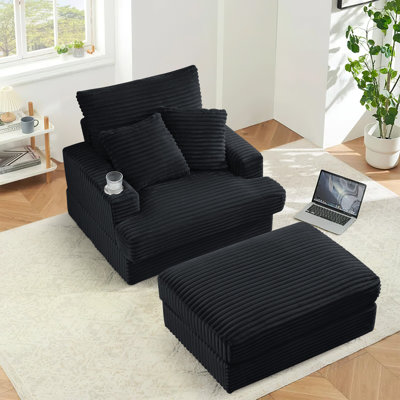 Oversized Chaise Lounge Chair Indoor with Ottoman, 39" W Upholstered Comfy Sofa Couch with Cupholders and Deep Seat, Convertible Sleeper Sofa Bed Chai by Mercer41